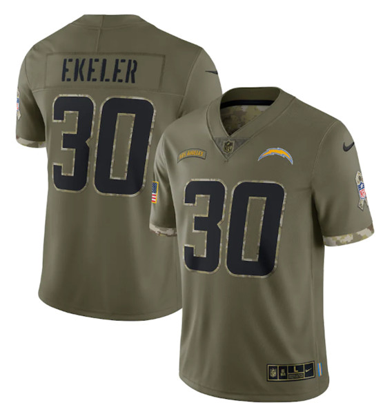 Men's Los Angeles Chargers #30 Austin Ekeler 2022 Olive Salute To Service Limited Stitched Jersey